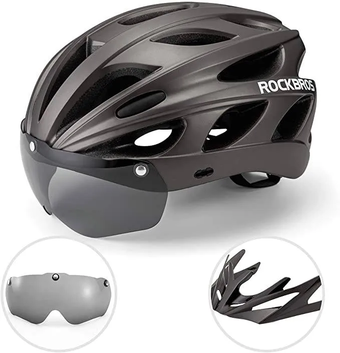 ROCKBROS Fahrradhelm mit integrierter abnehmbarer Magnetbrillen & Visier