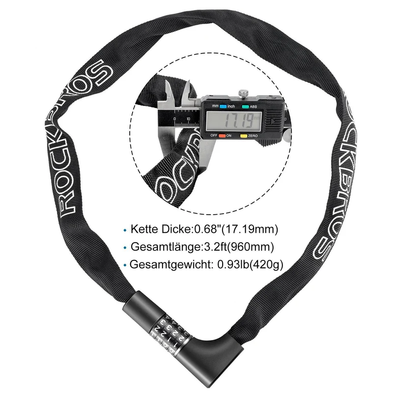ROCKBROS Zahlenschloss mit 4-stelligem Zahlencode 96 cm Länge