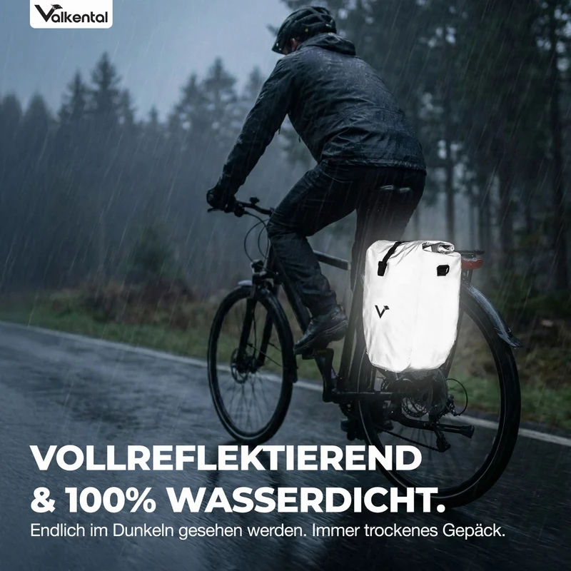 Valkental Bike Bag große & wasserdichte Gepäckträgertasche inkl. Umhängegurt reflective