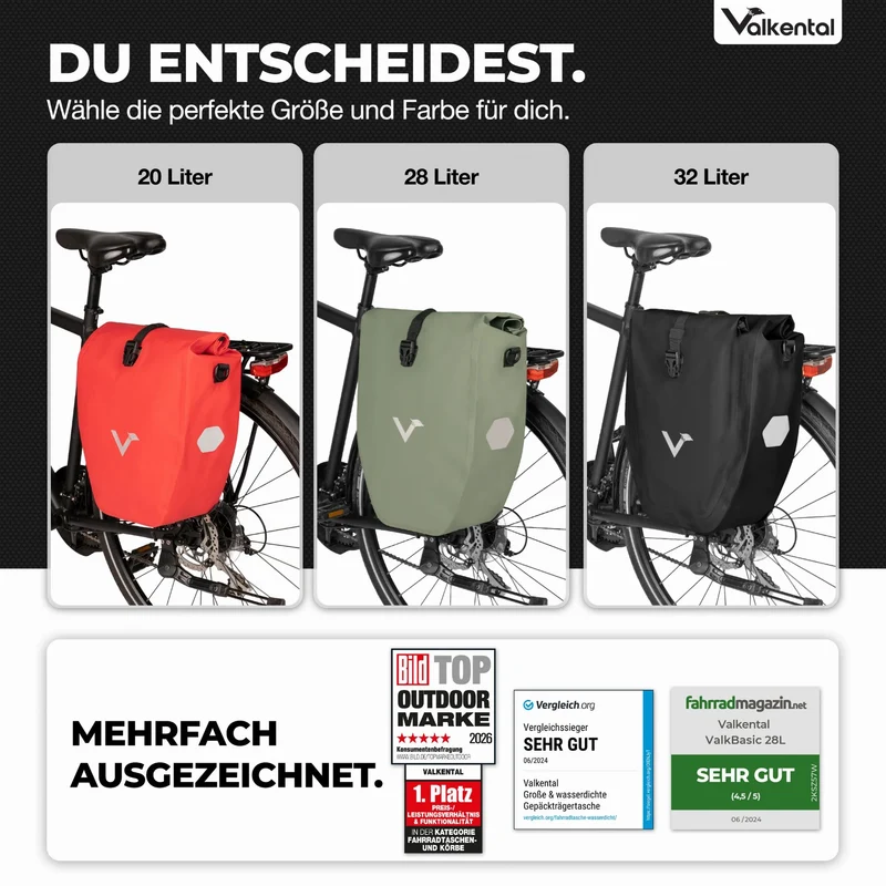 Valkental Bike Bag große & wasserdichte Gepäckträgertasche inkl. Umhängegurt reflective