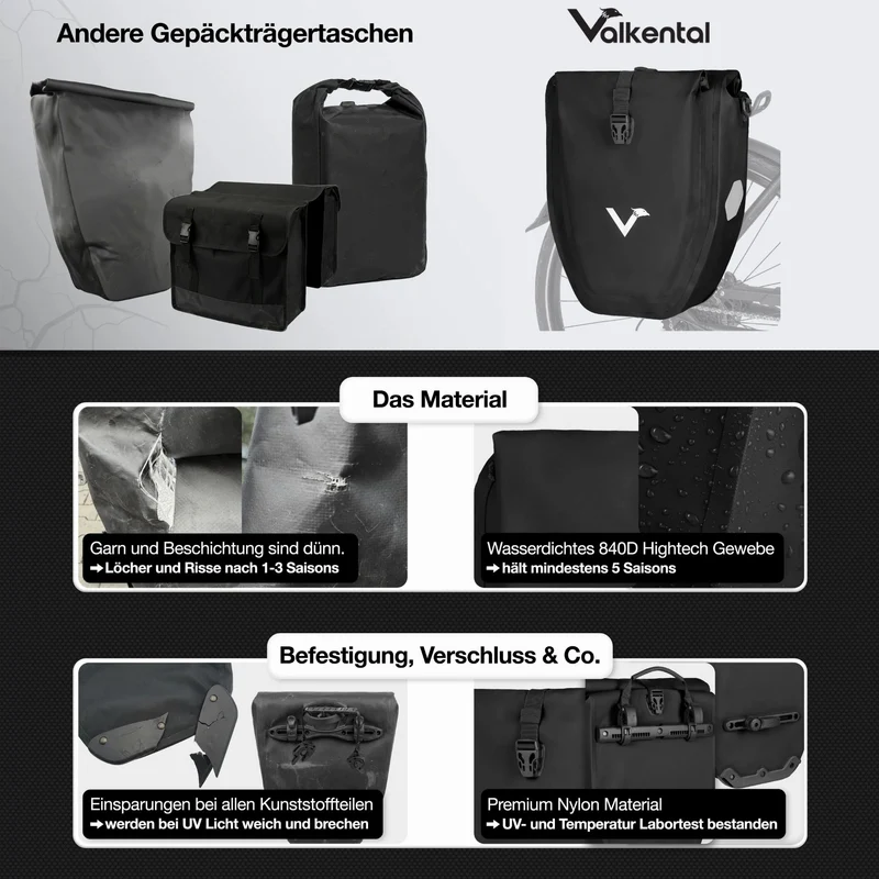 Valkental Bike Bag große & wasserdichte Gepäckträgertasche inkl. Umhängegurt reflective