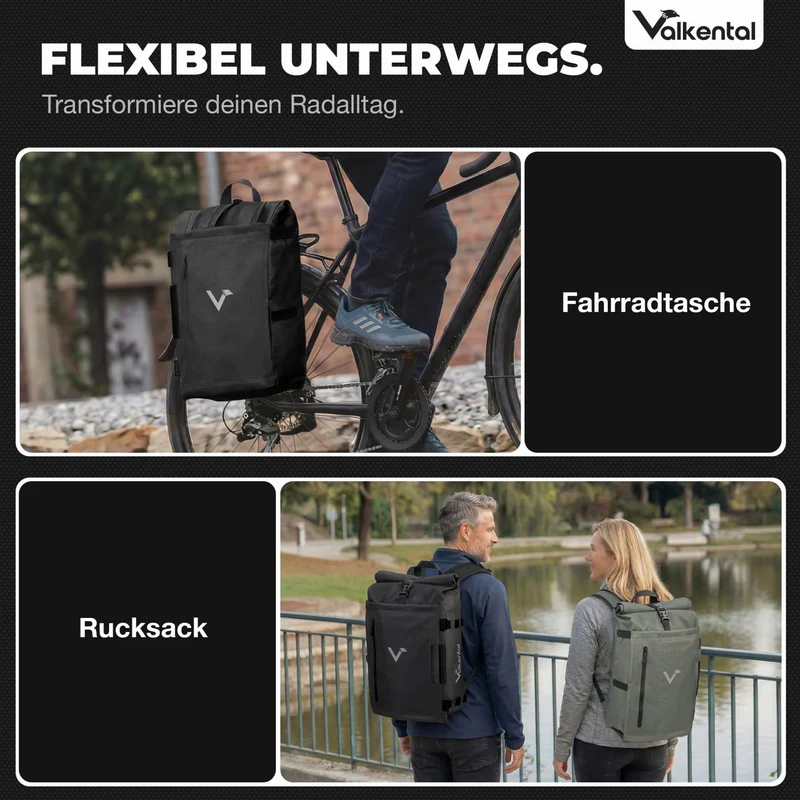 Valkental TrailX 2in1 Fahrradtasche & Rucksack für jeden Untergrund 28 L