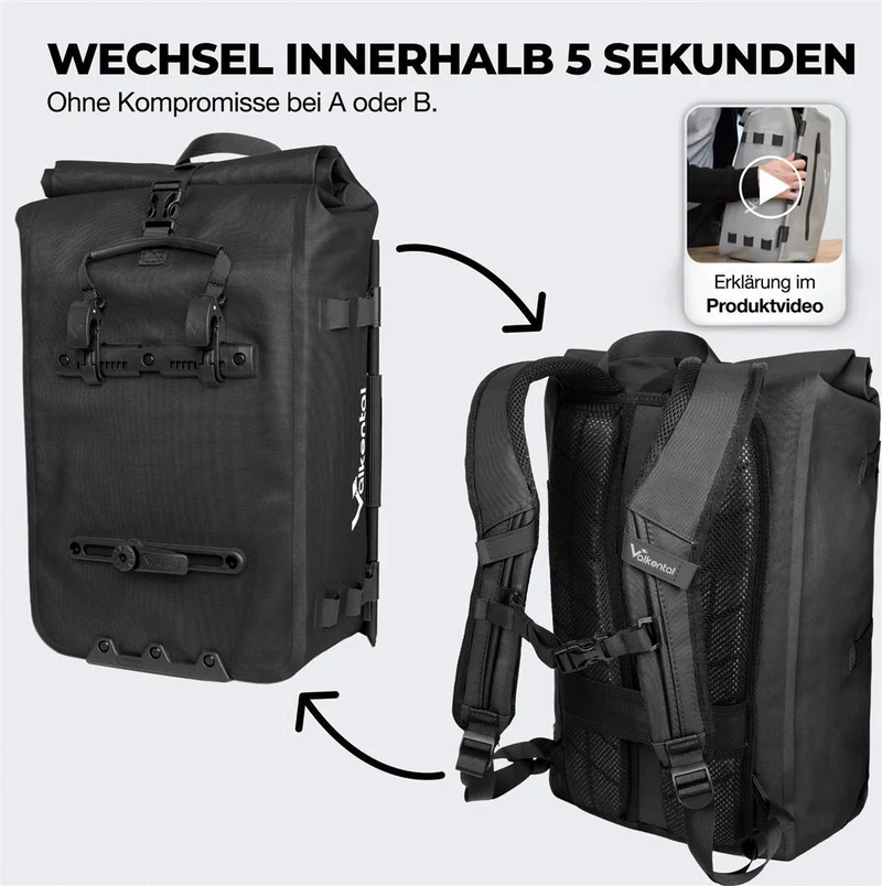 Valkental TrailX 2in1 Fahrradtasche & Rucksack für jeden Untergrund 28 L