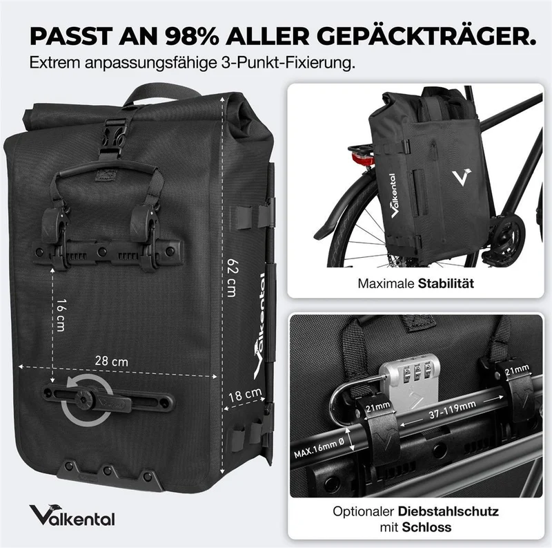 Valkental TrailX 2in1 Fahrradtasche & Rucksack für jeden Untergrund 28 L
