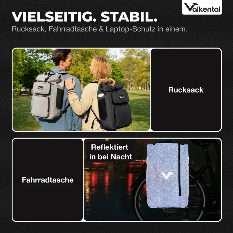 Valkental UrbanX 2.0 2in1 Fahrradtasche & Rucksack für die Stadt 28 L