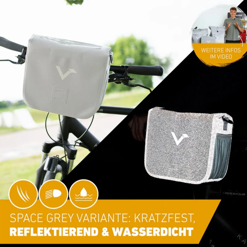 Valkental Front Pack Robuste & wasserdichte Lenkertasche ohne Halterung grey reflective 7 L