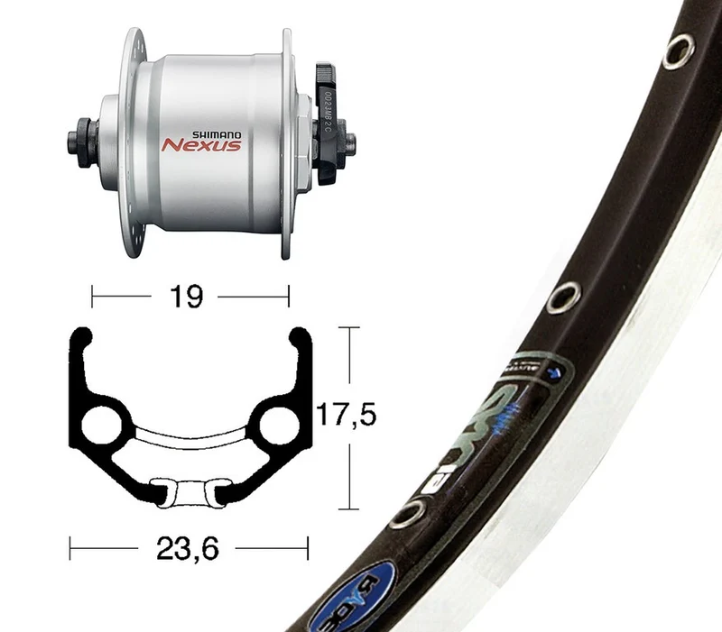 Winora V-Rad 28x1.75Nabend.DHC3003 silb.SSP 36L Ryde Zac 19 schw/silb. Niro-Speiche