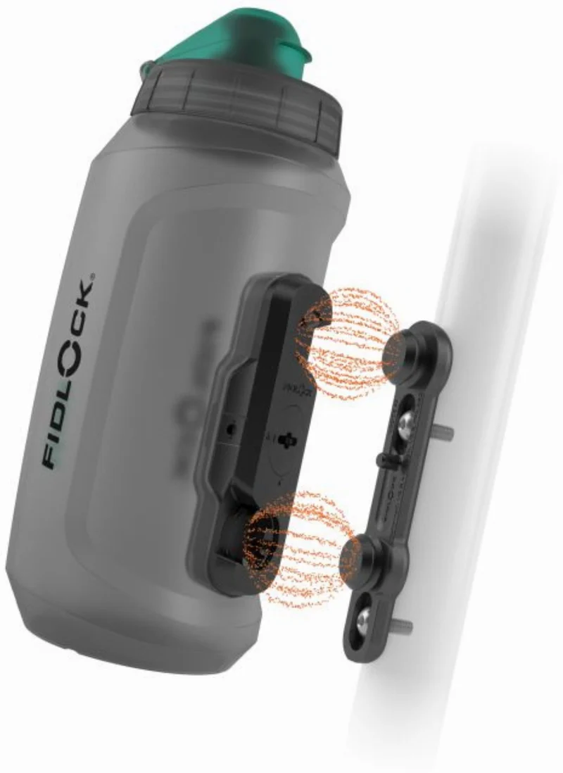 Fidlock Twist Antibacterial Trinkflasche inkl. magnet-mechanischem Flaschenhaltersystem für Fahrradrahmen transparent schwarz/hellgrüne Staubkappe
