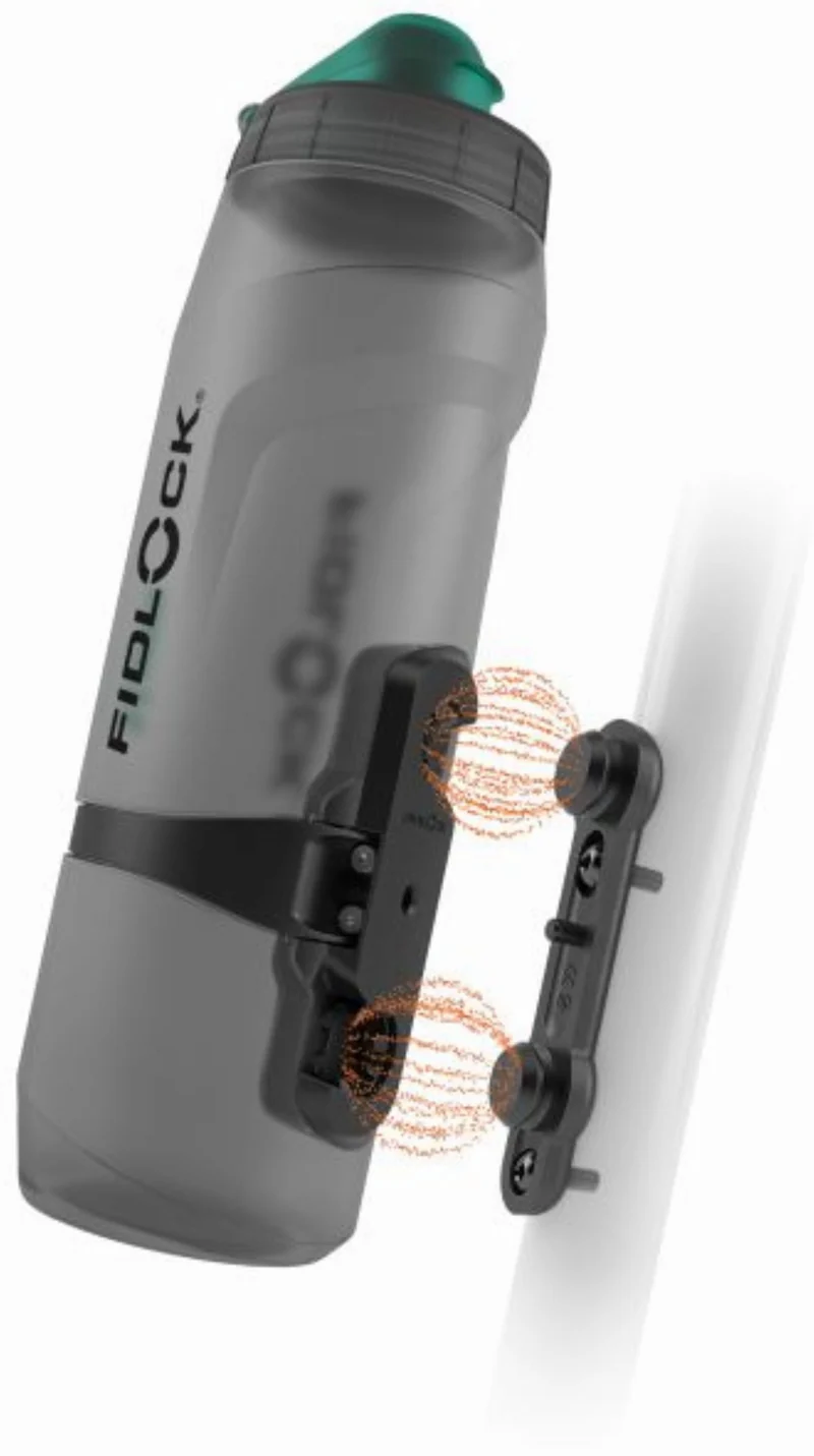 Fidlock Twist Antibacterial Trinkflasche inkl. magnet-mechanischem Flaschenhaltersystem für Fahrradrahmen transparent schwarz/hellgrüne Staubkappe