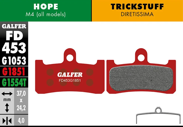 Galfer Bremsbelag Performance Hope M4/Trickstuff C41 Diretissima 37 x 24,2 x 4 mm 1 Paar rot
