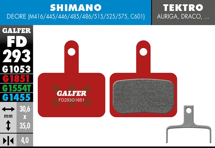 Galfer Bremsbelag Advanced Deore BR-M4146/445/446/485/486/515/525/575, BR-C601 30,6 x 35 x 4 mm 1 Paar rot