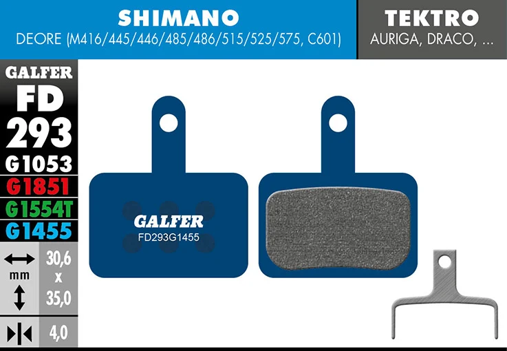 Galfer Bremsbelag Road Deore BR-M4146/445/446/485/486/515/525/575, BR-C601 30,6 x 35 x 4 mm 1 Paar blau