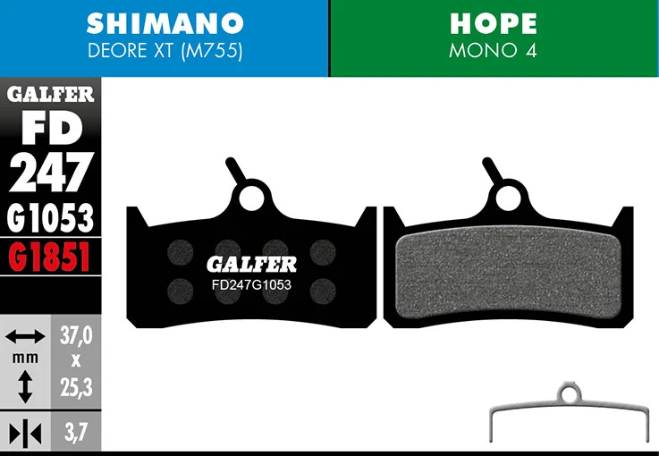 Galfer Bremsbelag Performance Shimano – Deore XT BR-M755 37 x 25,3 x 3,7 mm 1 Paar schwarz