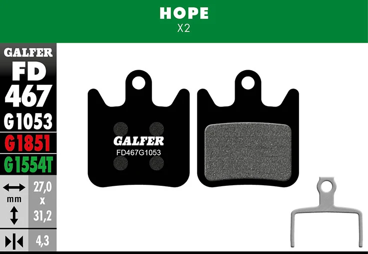 Galfer Bremsbelag Performance Hope X2 27 x 31,2 x 4,3 mm 1 Paar schwarz