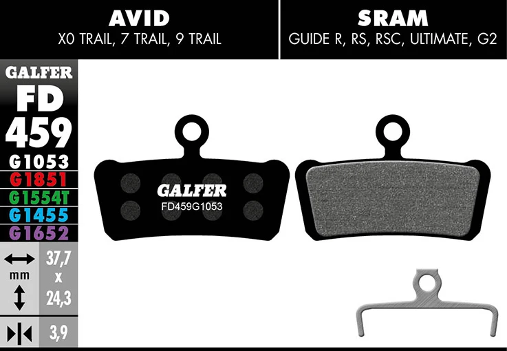 Galfer Bremsbelag Performance AVID – X0/ 7/ 9 Trail, SRAM Guide, Trickstuff C42 37,7 x 24,3 x 3,9 mm 1 Paar schwarz