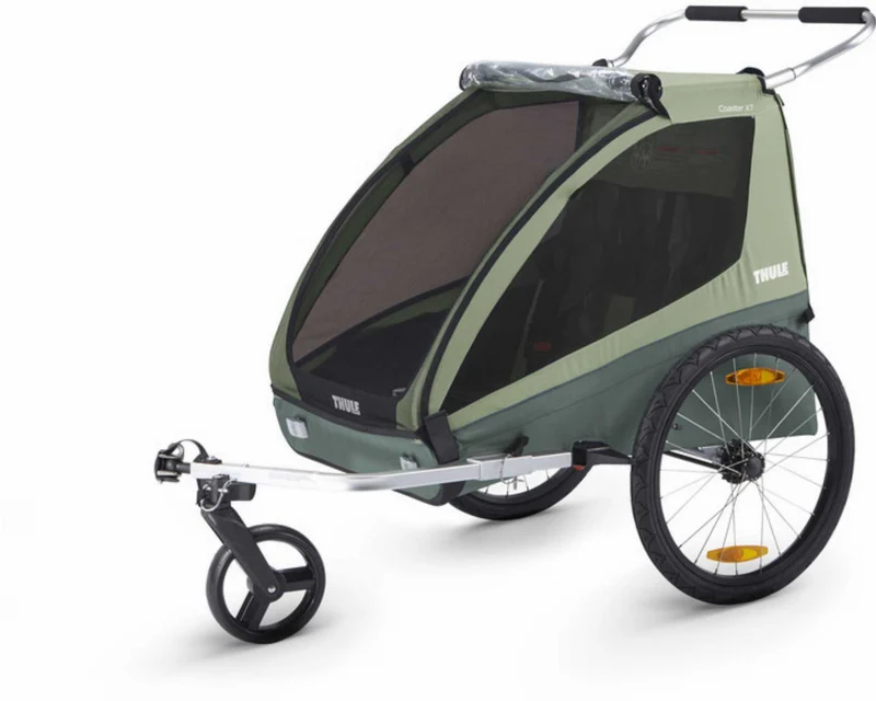 Ausstellungsstück - Thule Coaster XT Fahrradanhänger-Set mit Buggy-Set für zwei Kinder basil green