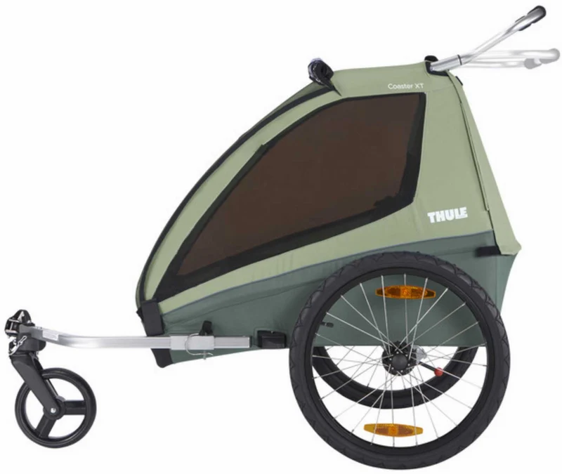 Ausstellungsstück - Thule Coaster XT Fahrradanhänger-Set mit Buggy-Set für zwei Kinder basil green