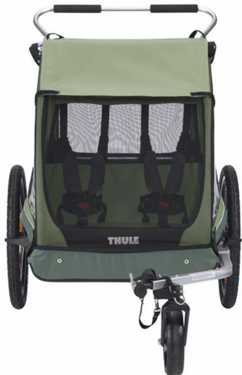 Ausstellungsstück - Thule Coaster XT Fahrradanhänger-Set mit Buggy-Set für zwei Kinder basil green