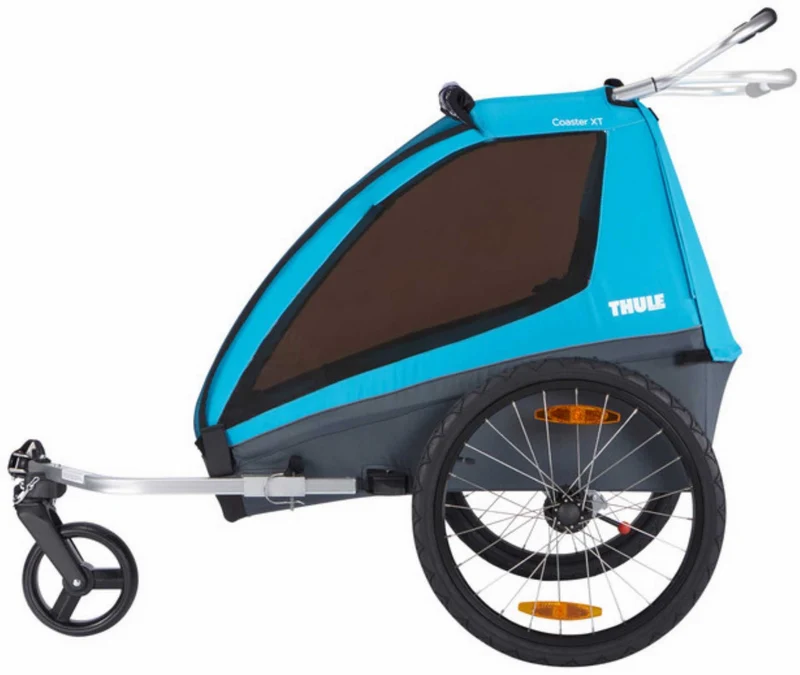 Thule Coaster XT Fahrradanhänger-Set mit Buggy-Set für zwei Kinder blue
