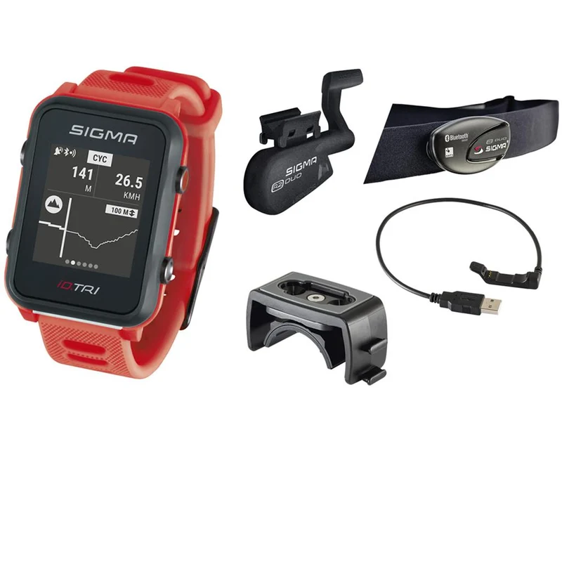 Sigma Sportuhr ID Tri neon rot SET