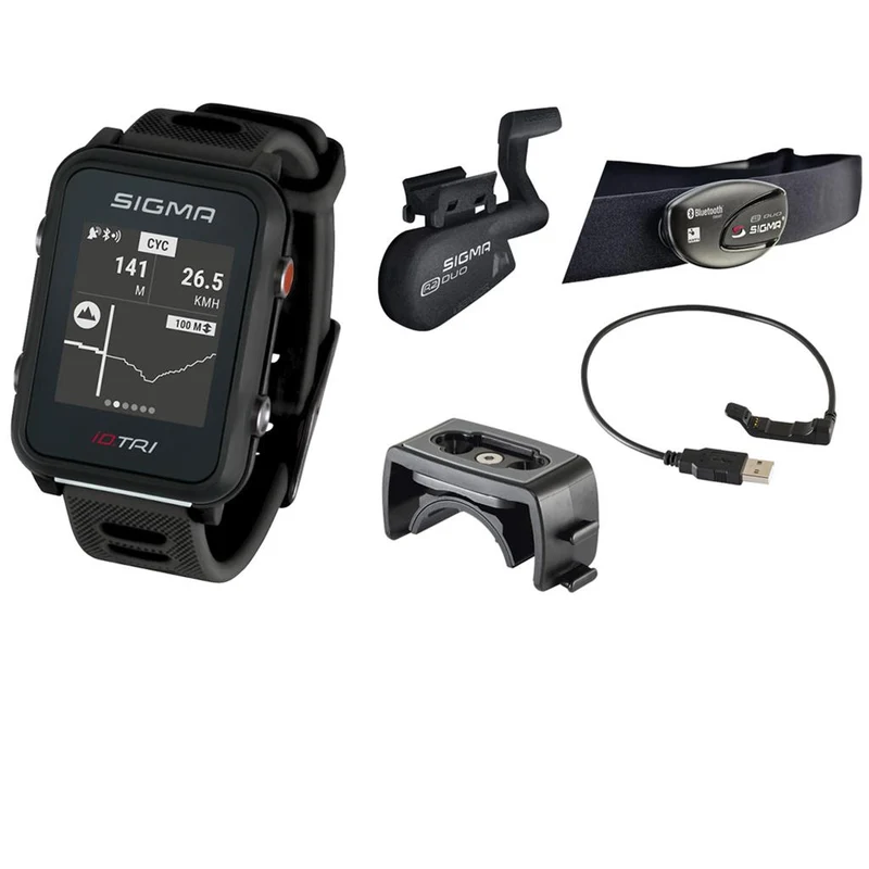 Sigma Sportuhr ID Tri schwarz SET