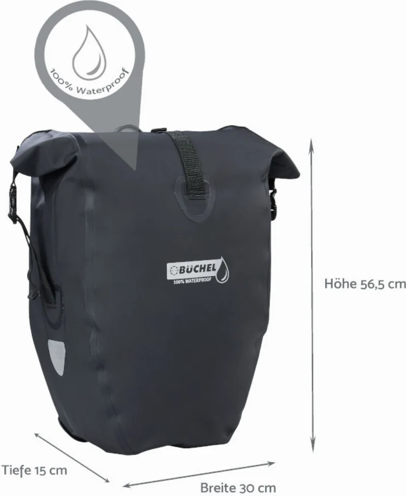 Büchel Gepäckträgertasche 100 % Wasserdicht inkl. Halterungssystem schwarz 25,4 L