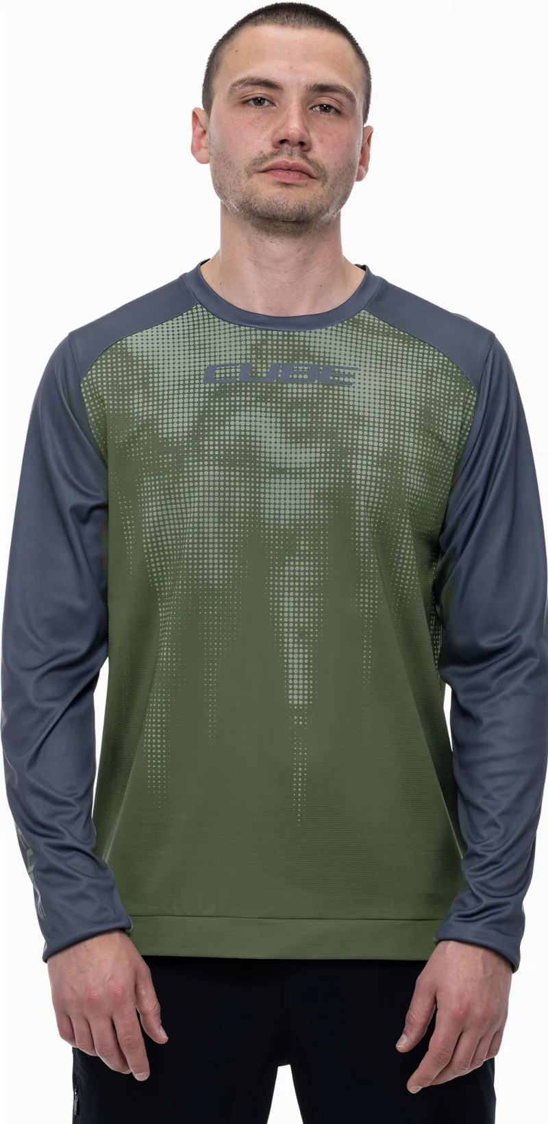 Cube ATX Rundhalstrikot TM Langarm olive´n´grey