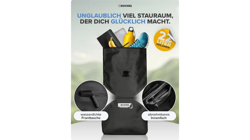 Büchel 3in1 GTR-Tasche 100 % Wasserdicht mit Rucksackfunktion 22 L