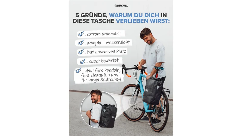 Büchel 3in1 GTR-Tasche 100 % Wasserdicht mit Rucksackfunktion 22 L