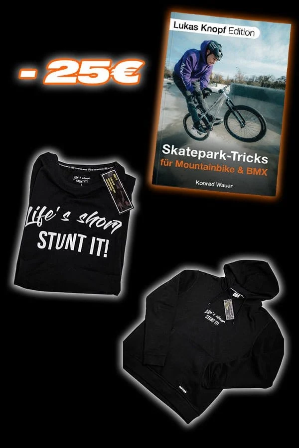 Skatepark Trick-Buch (mit Unterschrift) + Stunt It! HOODIE + T-SHIRT Bundle