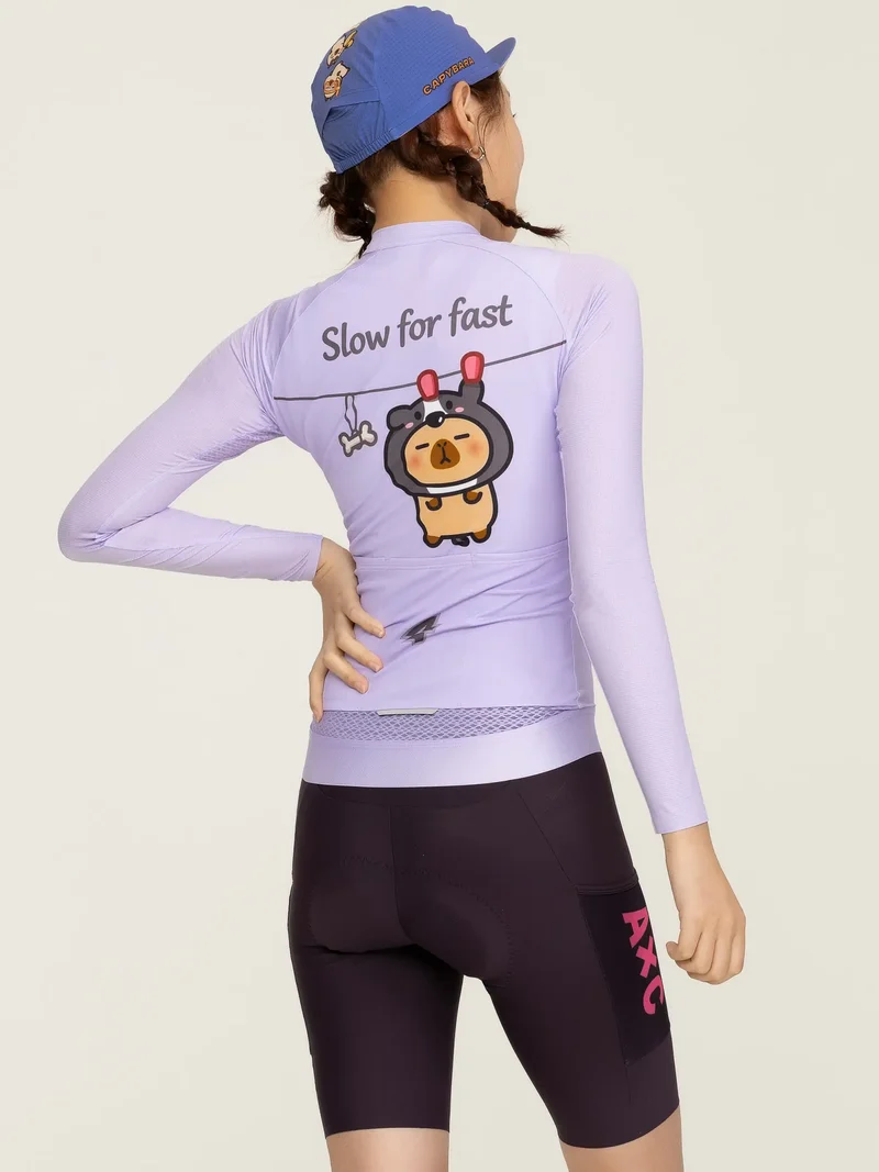 Capybara Unisex Cycling Jersey Long Sleeves - Single Purple