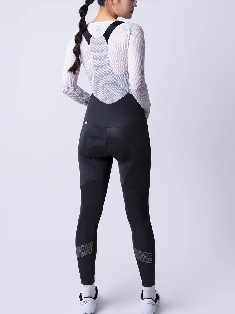 Women's Double Layer Thermal Fleeced Bib Tights - Black