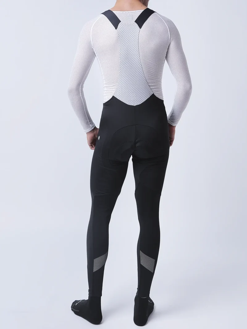 Men's Double Layer Thermal Fleeced Bib Tights - Black