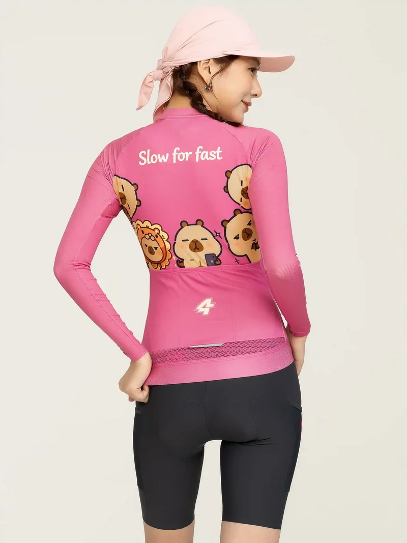 Capybara Unisex Cycling Jersey Long Sleeves - 5 Crew Berry Pink