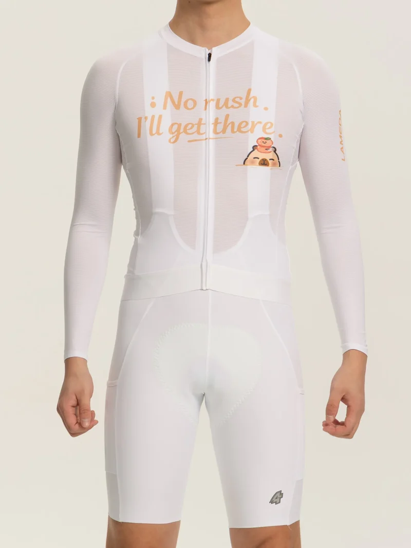 LAMEDA x Capybara Mens Cycling Jersey Long Sleeves - 5 Crew White