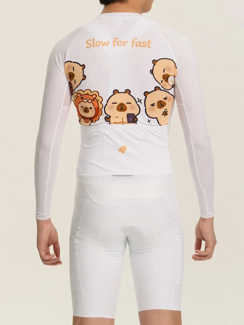 LAMEDA x Capybara Mens Cycling Jersey Long Sleeves - 5 Crew White