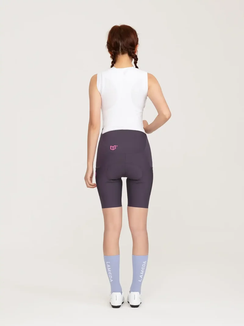 Heart Feather Women Bib Shorts - Purple
