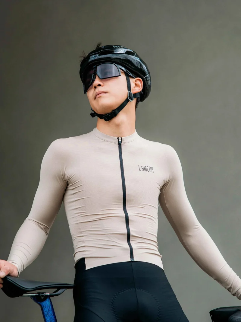 Silver Men's Cycling Jersey Long Sleeve - Khaki