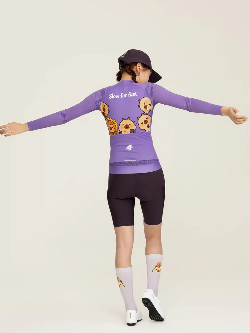 Capybara Unisex Cycling Jersey Long Sleeves - 5 Crew Purple