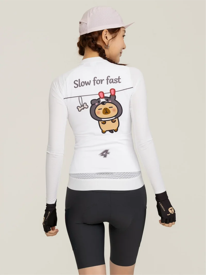 Capybara Unisex Cycling Jersey Long Sleeves - Single White